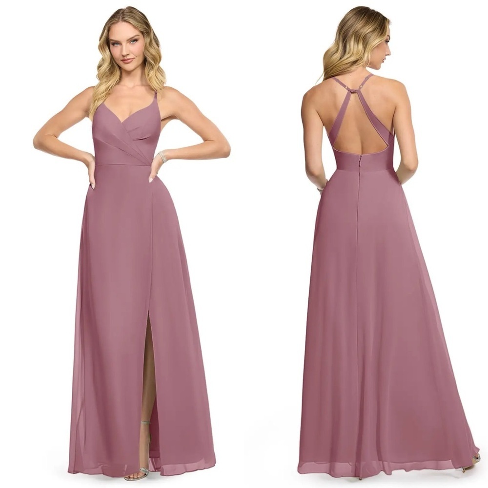 AZAZIE DAVIS Vintage Mauve A-Line V-Neck Chiffon Dress Sz A 4
